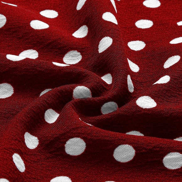 Polka Dot Mermaid Midi Dress Tie Straps Burgundy - Picture 6 of 8